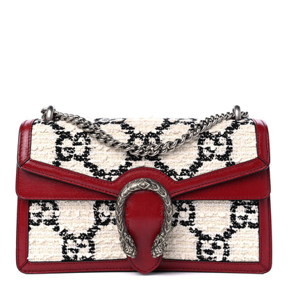 Gucci Tweed GG Monogram Small Dionysus Shoulder Bag White Black Romantic Cherry 1 of 12