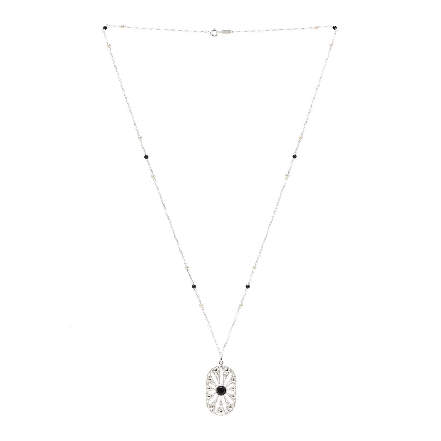 Tiffany Sterling Silver Black Onyx Pearl Ziegfeld Daisy Pendant Necklace 3 of 6