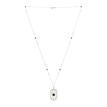 Tiffany Sterling Silver Black Onyx Pearl Ziegfeld Daisy Pendant Necklace 3 of 6