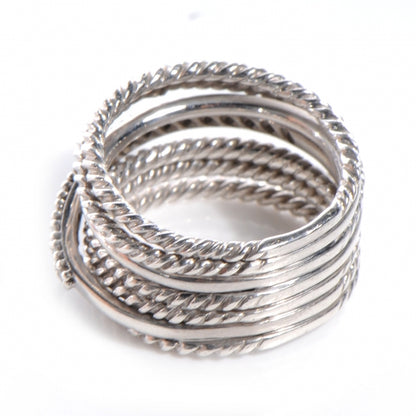 David Yurman Sterling Silver Pave Diamond Crossover Cable Ring 6 5 of 6