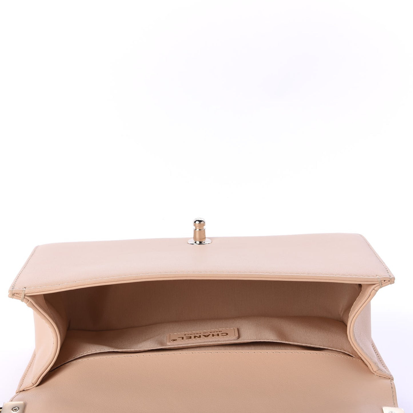 Calfskin Quilted Medium Top Handle Boy Flap Beige Clair