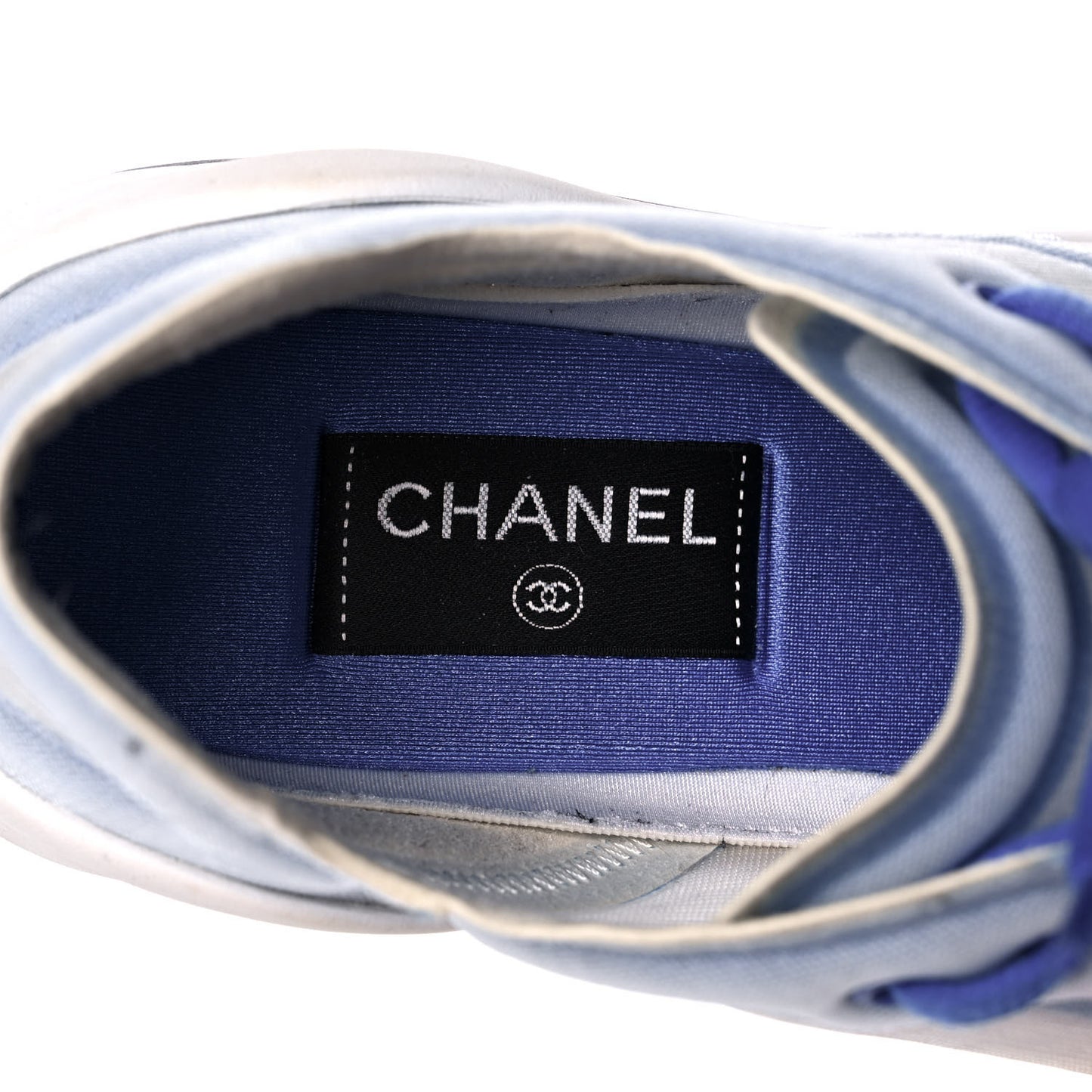 Calfskin Mesh Lycra Womens Logo Sneakers 41 White Blue