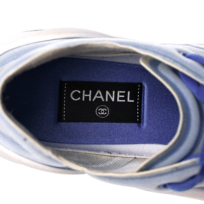 Chanel Calfskin Mesh Lycra Womens Logo Sneakers 41 White Blue 6 of 10