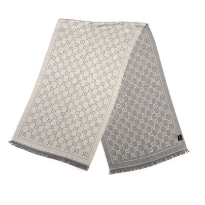 Gucci Wool Jacquard Monogram Fringe Scarf Grey 3 of 5