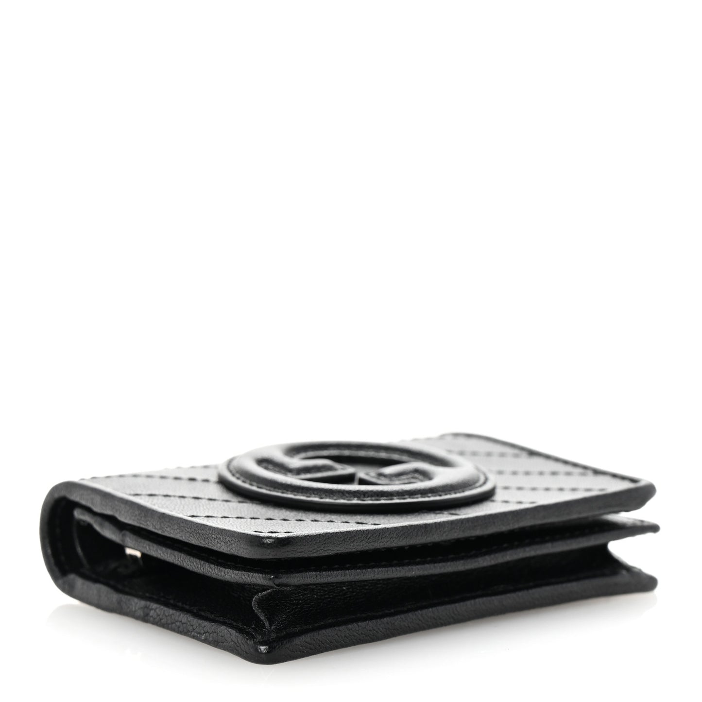 Sakai Be Green Calfskin Diagonal Stitched Blondie Card Case Wallet Black