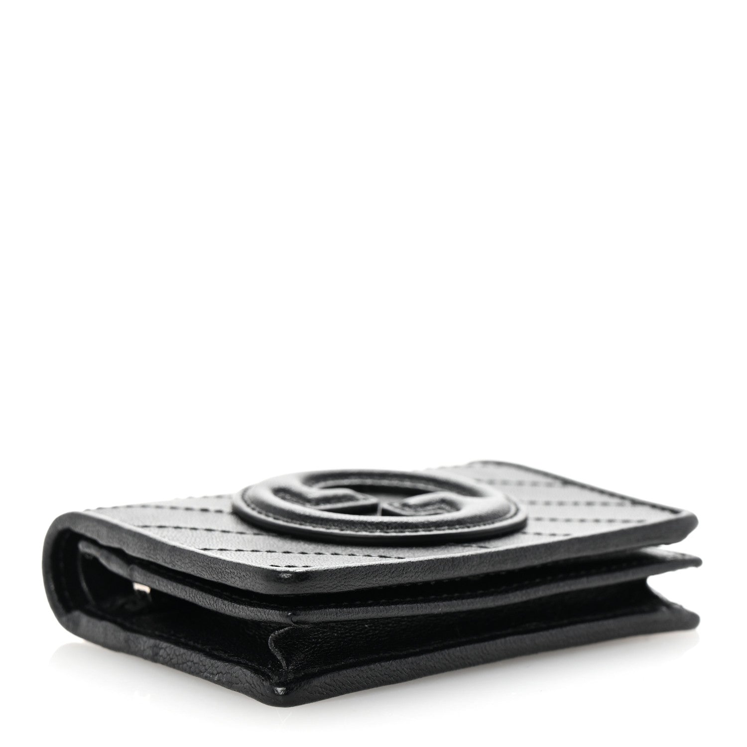 Gucci Sakai Be Green Calfskin Diagonal Stitched Blondie Card Case Wallet Black 4 of 7