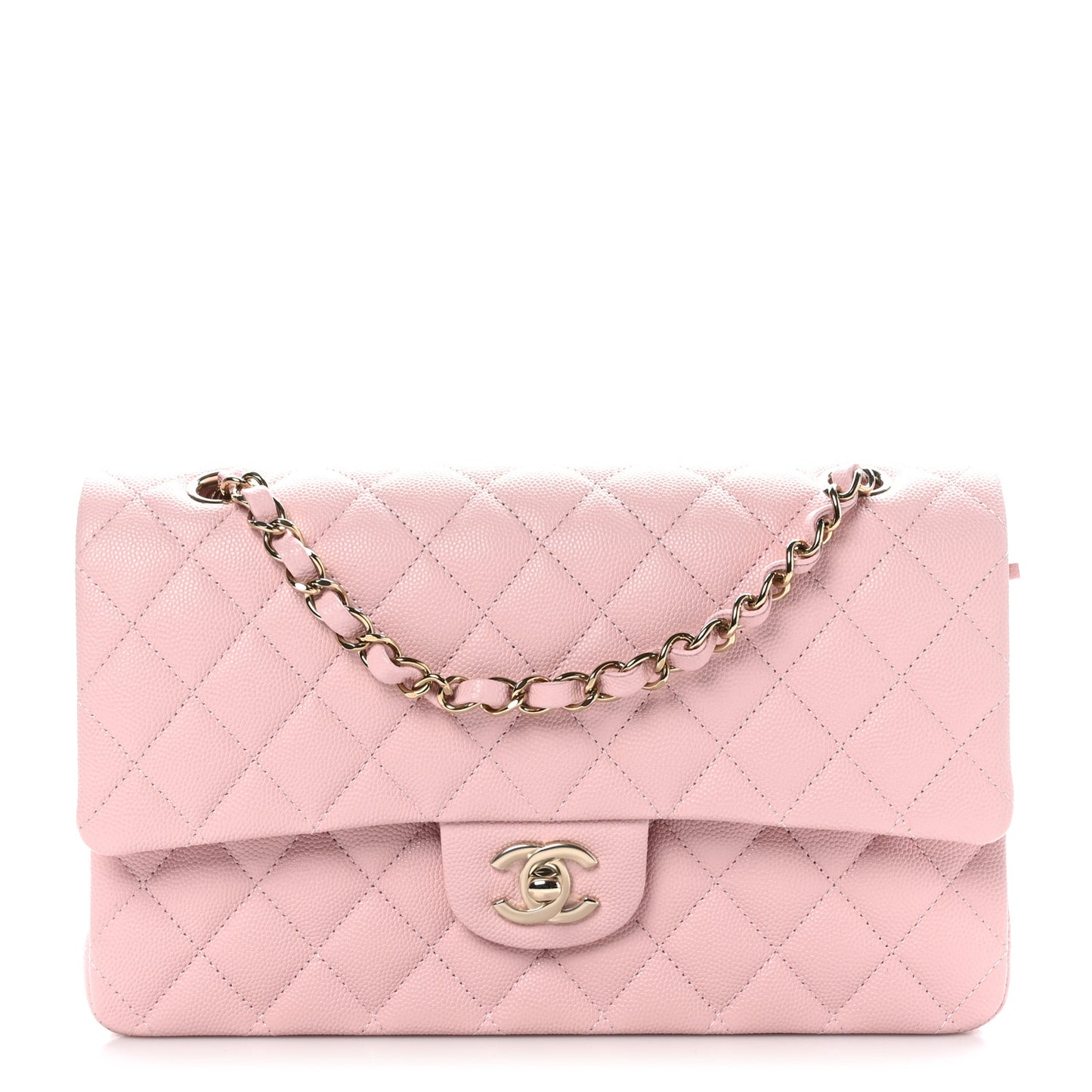 Caviar Quilted Medium Double Flap Light Pink