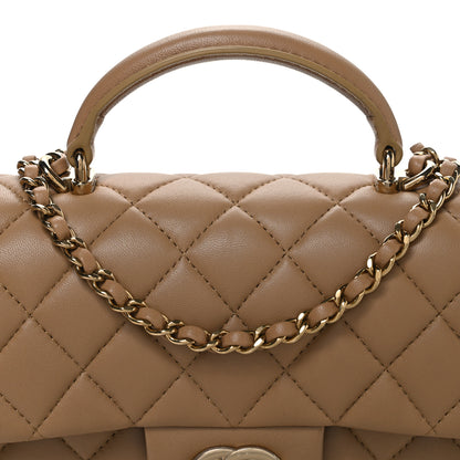 Chanel Lambskin Quilted Mini Top Handle Rectangular Flap Dark Beige 8 of 10