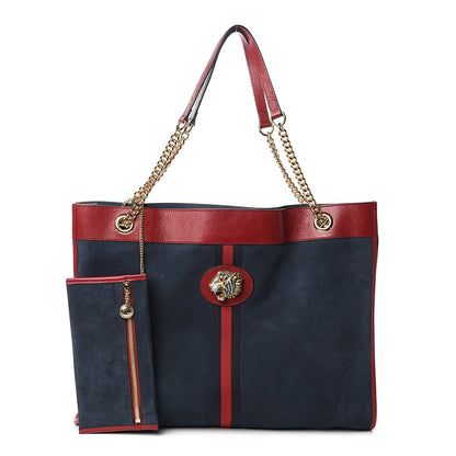 Gucci Suede Calfskin Large Rajah Chain Tote New Blue Romantic Cherry 1 of 10