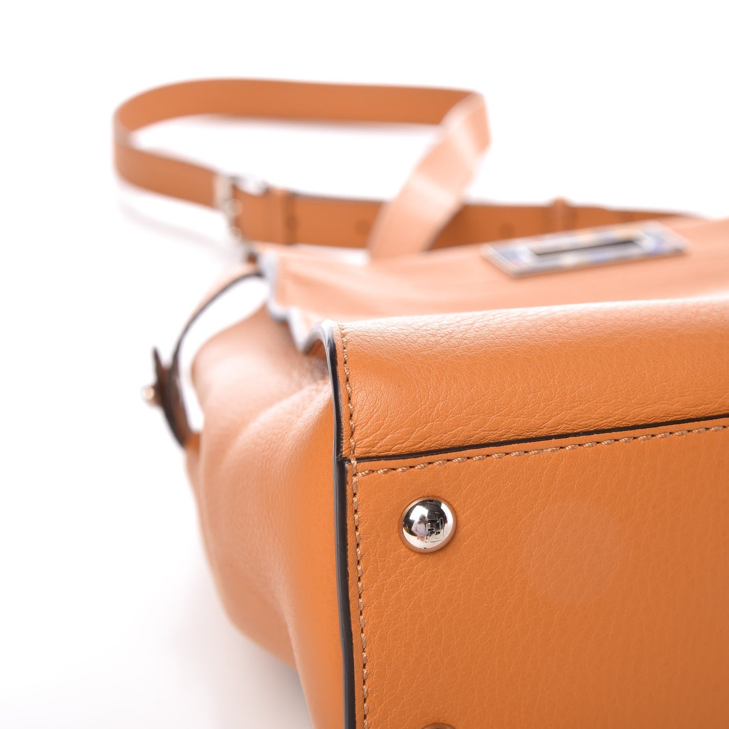 Fendi Vitello Seta Shiny Nappa Plexiglass Granite Medium Peekaboo Iconic Satchel Ginger Latte 14 of 15