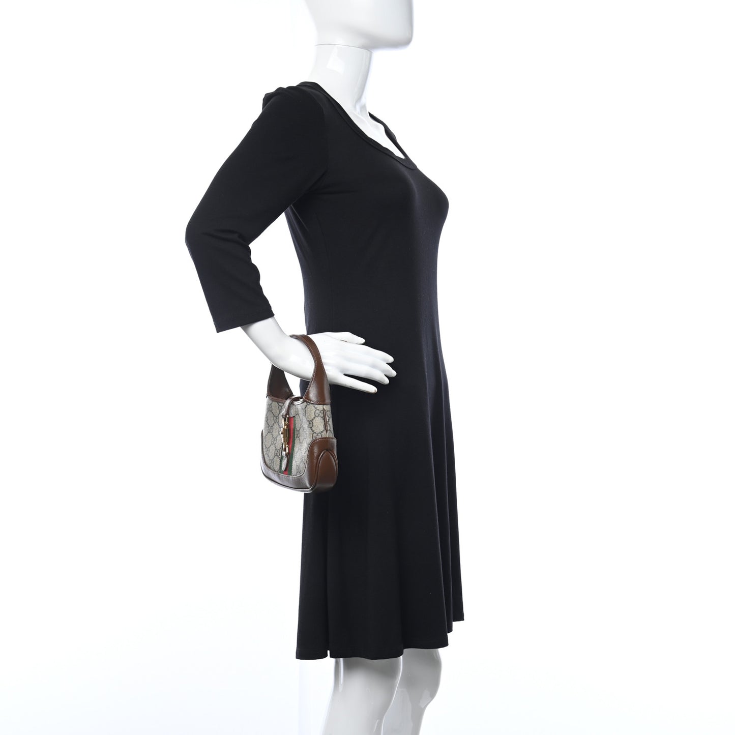 GG Supreme Monogram Azalea Calfskin Web Mini Jackie 1961 Hobo Beige Ebony Brown Sugar