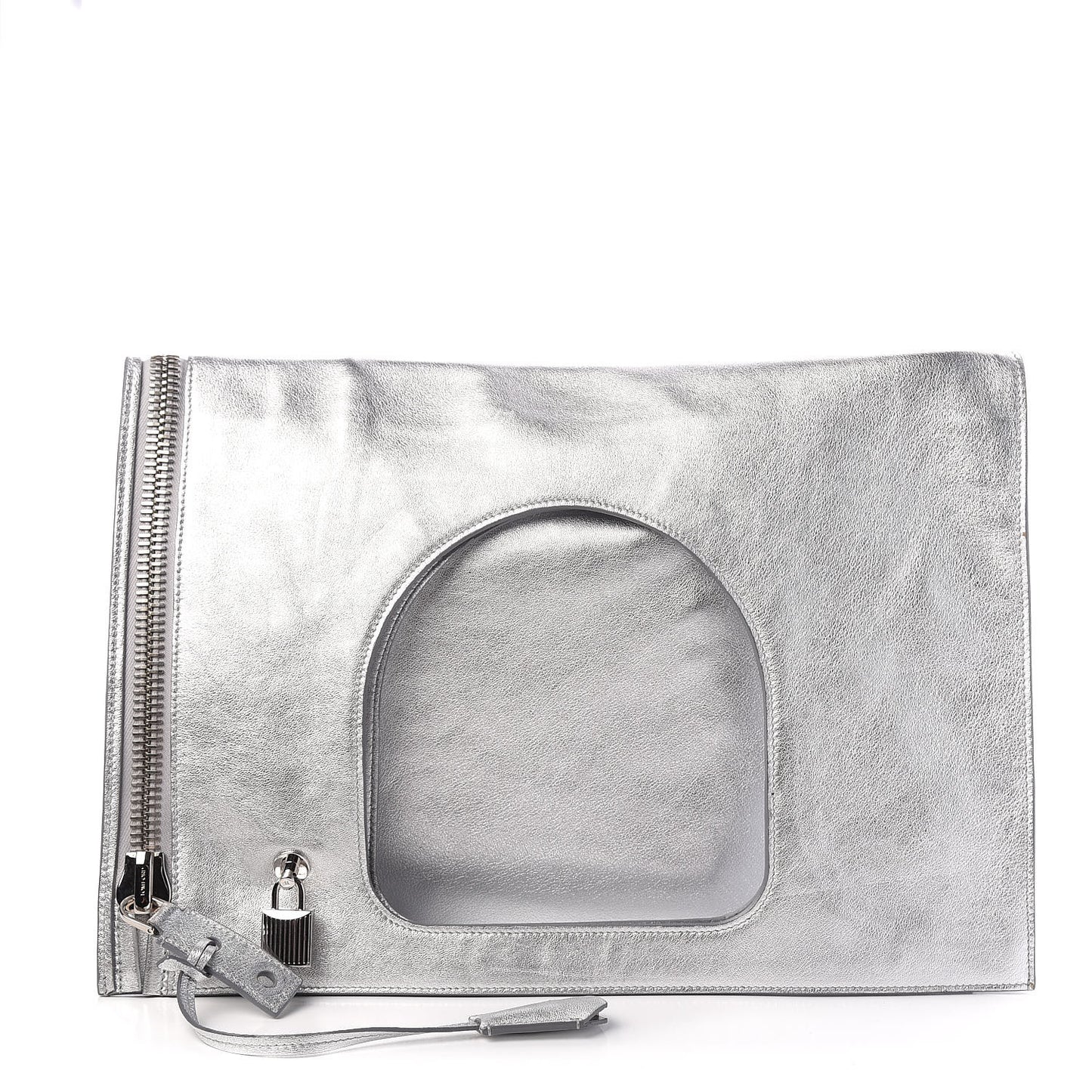 Metallic Calfskin Alix Padlock Zip Shoulder Bag Silver