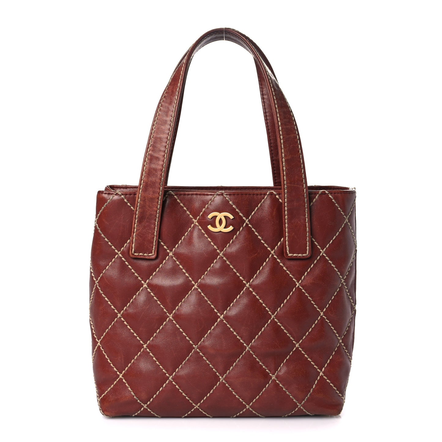 Calfskin Stitch Small Surpique Tote Brown