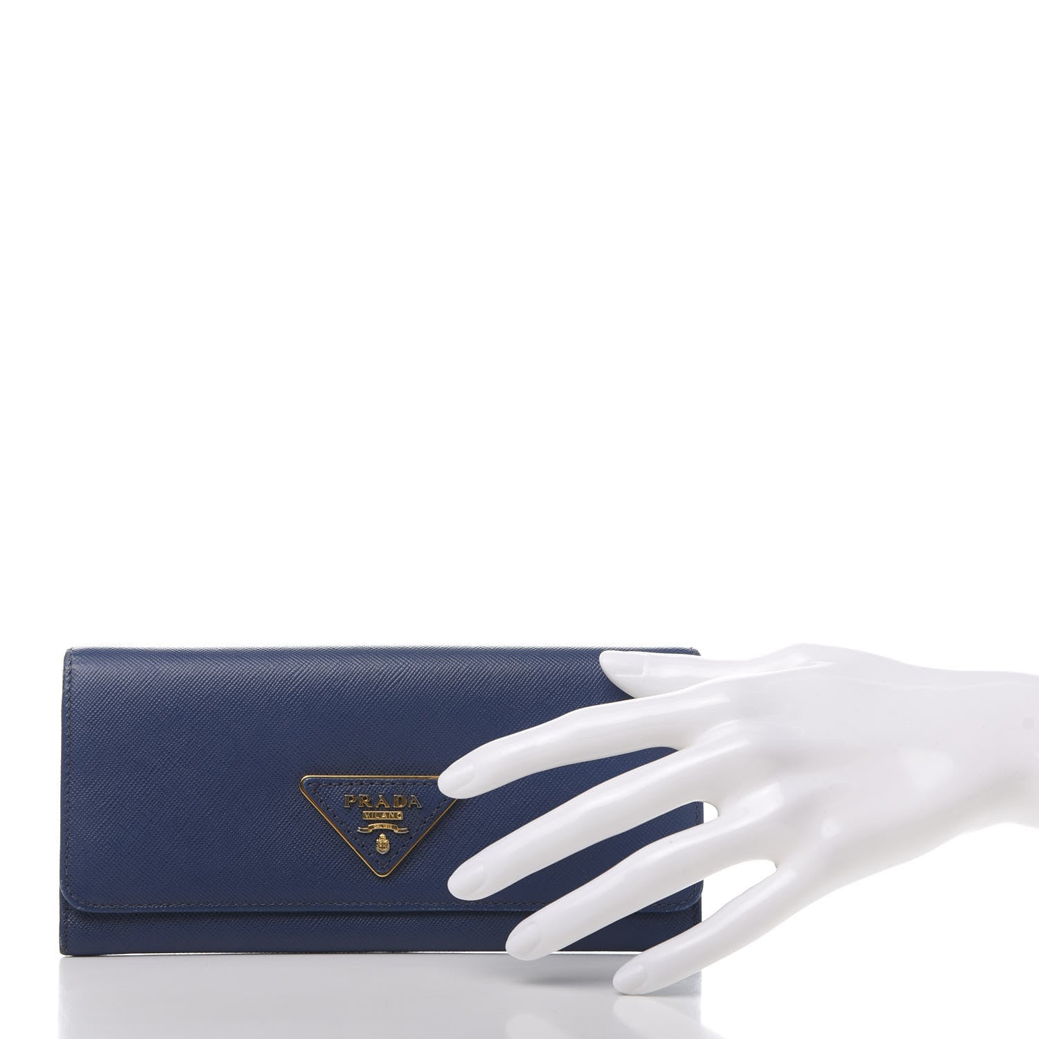 Prada Saffiano Triangle Continental Flap Wallet Bleuette 2 of 9