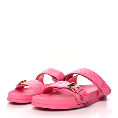 Louis Vuitton Calfskin Monogram Embossed Bom Dia Flat Mule Sandals 41 Pink 3 of 8
