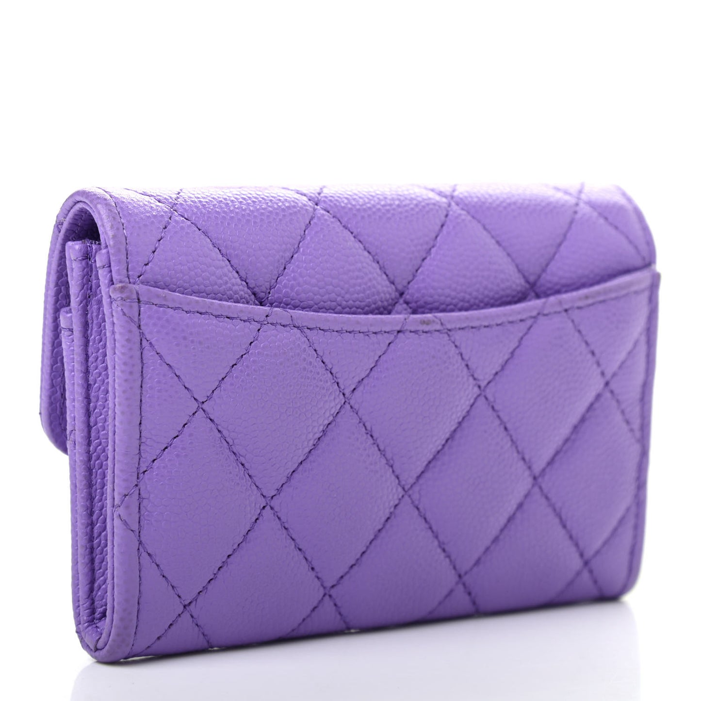 Caviar Quilted Flap Card Holder Wallet Purple