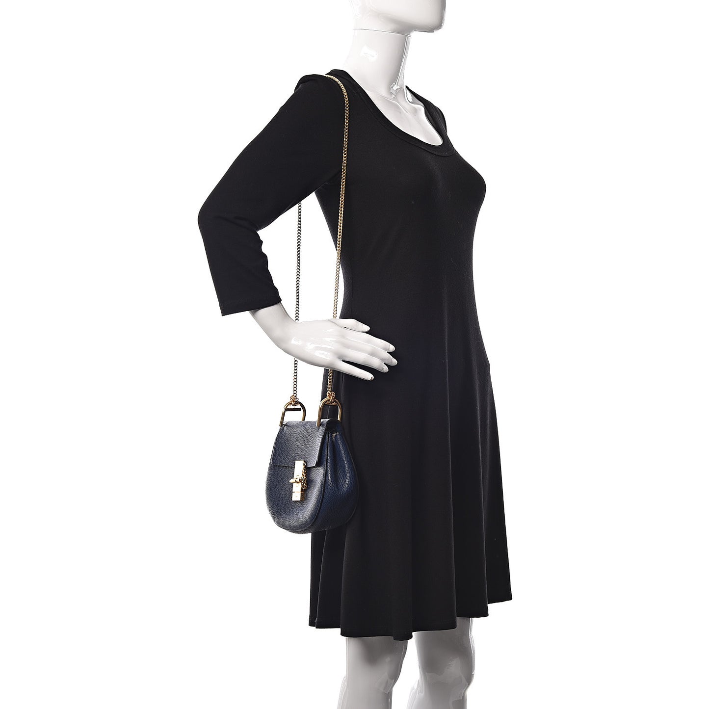 Grained Lambskin Mini Drew Shoulder Bag Royal Navy