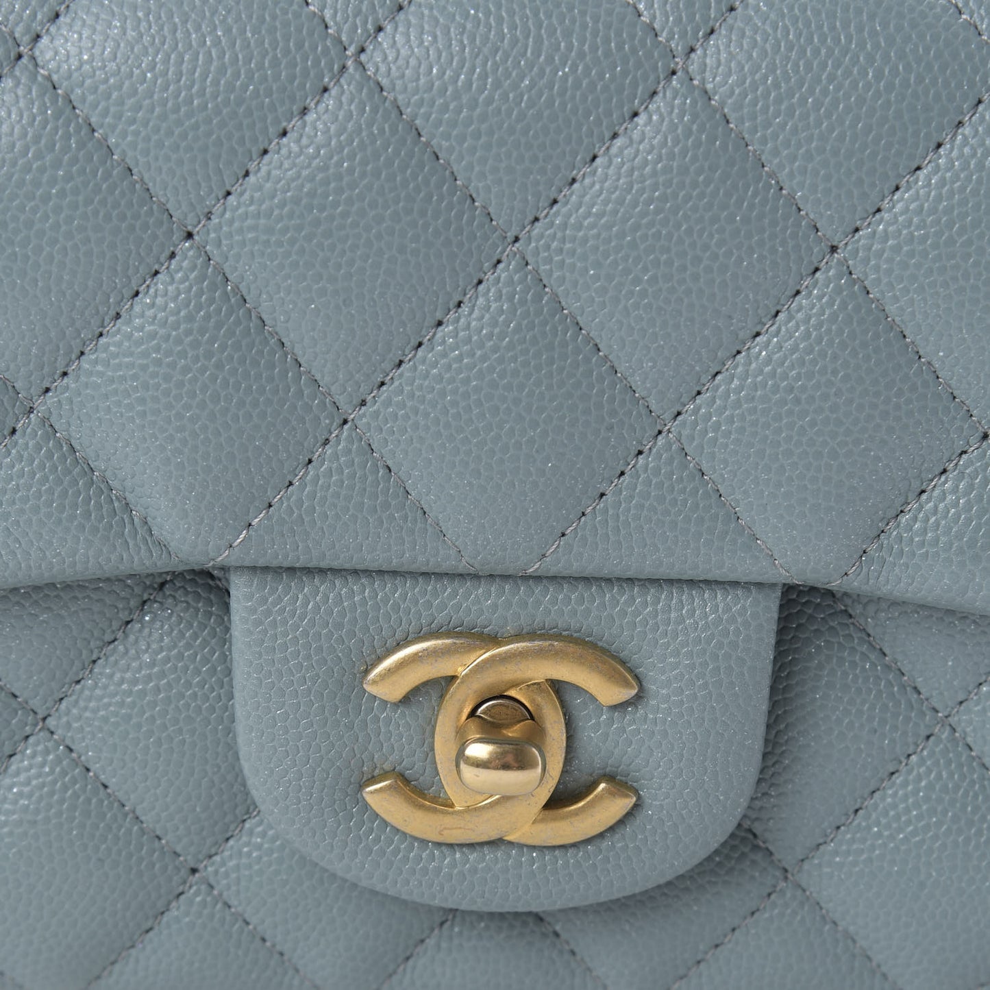 Iridescent Caviar Quilted Mini Rectangular Flap Light Blue