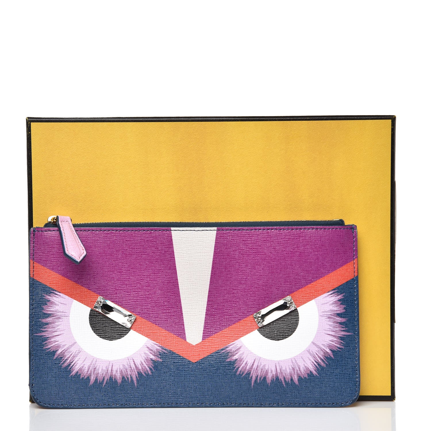 Fendi Vitello Elite Crystal Eye Monster Zip Pouch Cobalt Multicolor 8 of 8