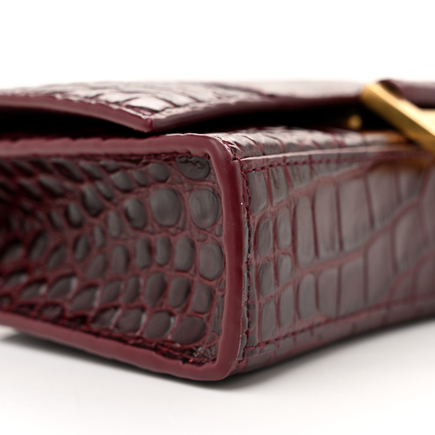 Balenciaga Shiny Calfskin Crocodile Embossed Hourglass Chain Bag Dark Red 8 of 11
