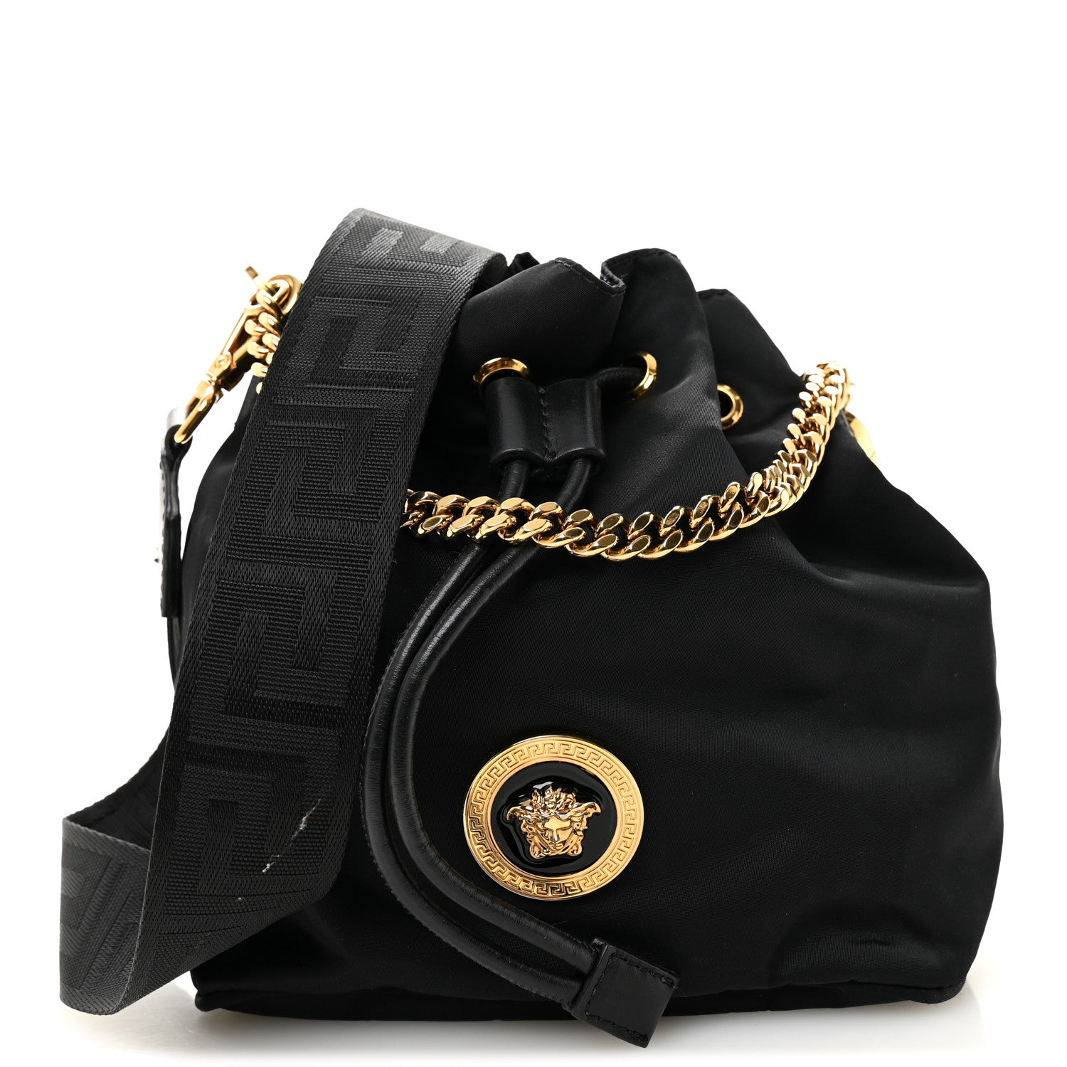Versace Nylon Medusa Drawstring Bucket Bag Black 1 of 17