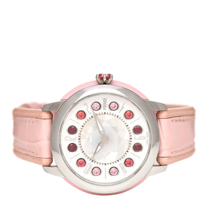Fendi Stainless Steel Alligator Mother of Pearl Topaz Spinel 38mm Ishine Rotating Gem Quartz Watch 2 of 7