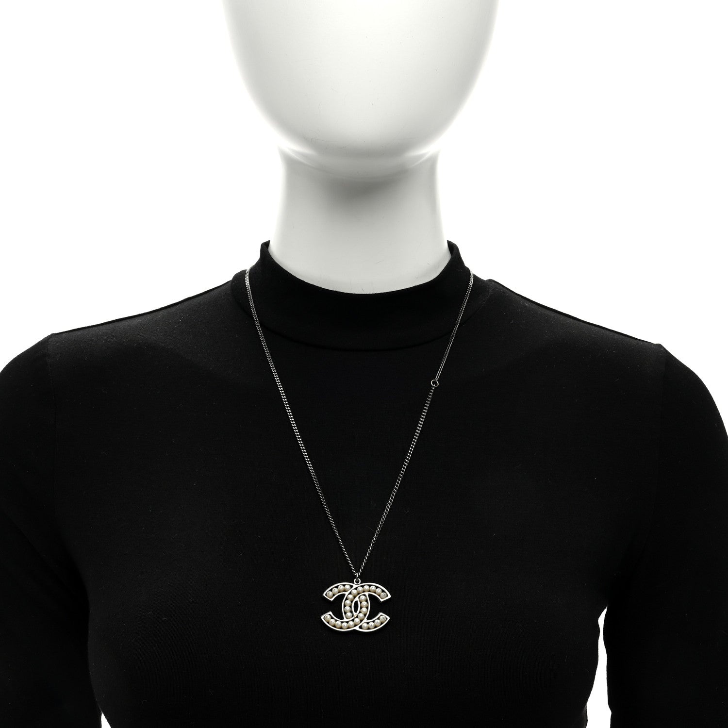 Chanel Ruthenium Pearl CC Pendant Necklace Silver 2 of 4