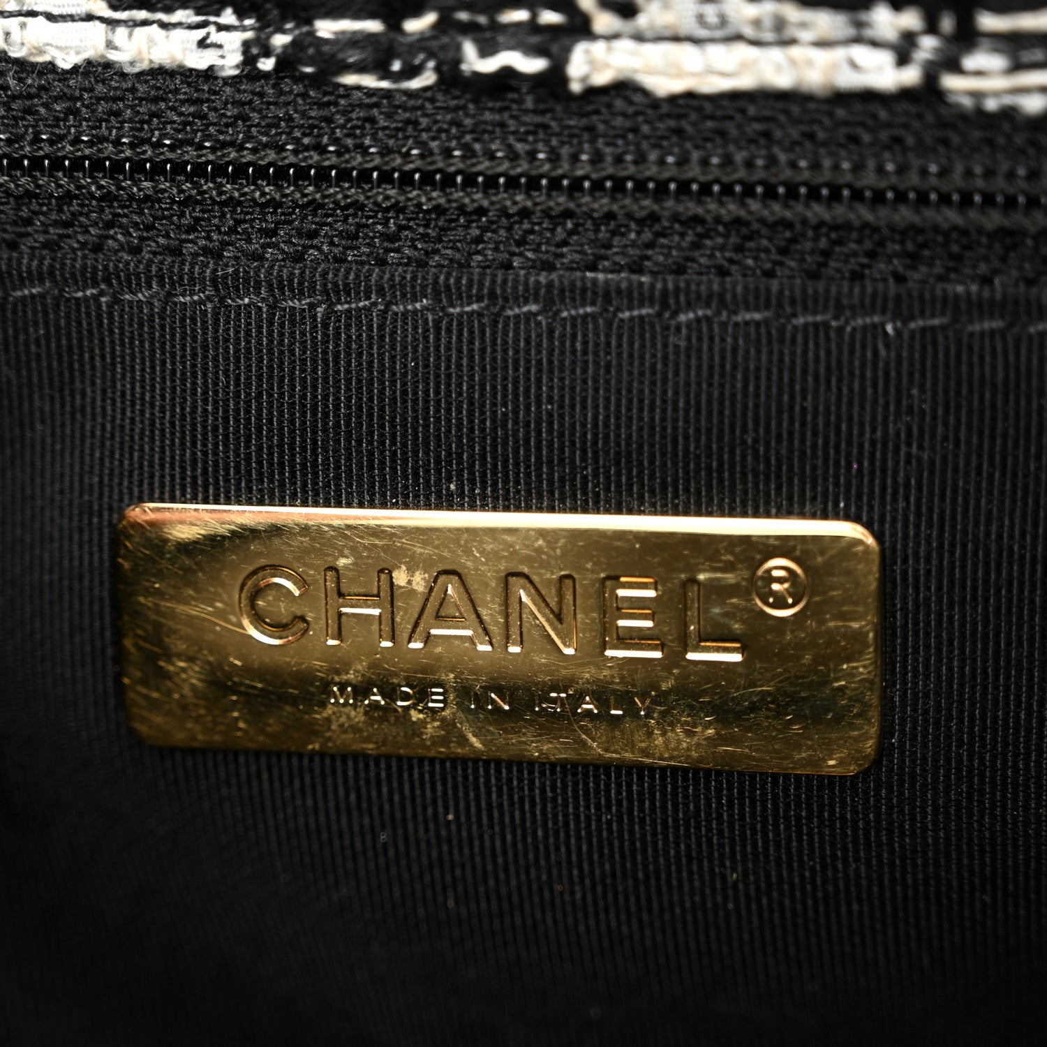 Chanel Tweed Quilted Medium Chanel 19 Flap Black Ecru White 6 of 10