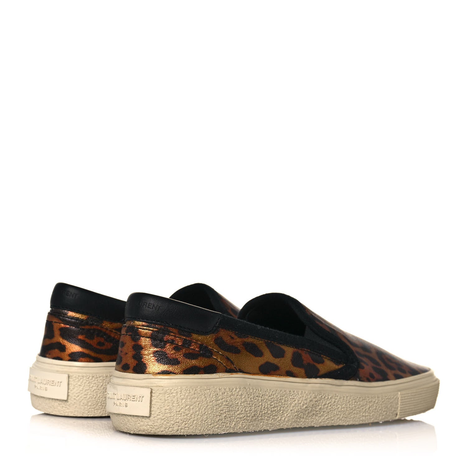 Saint Laurent Metallic Calfskin Leopard Skate Slip On Sneakers 37 Black 4 of 9