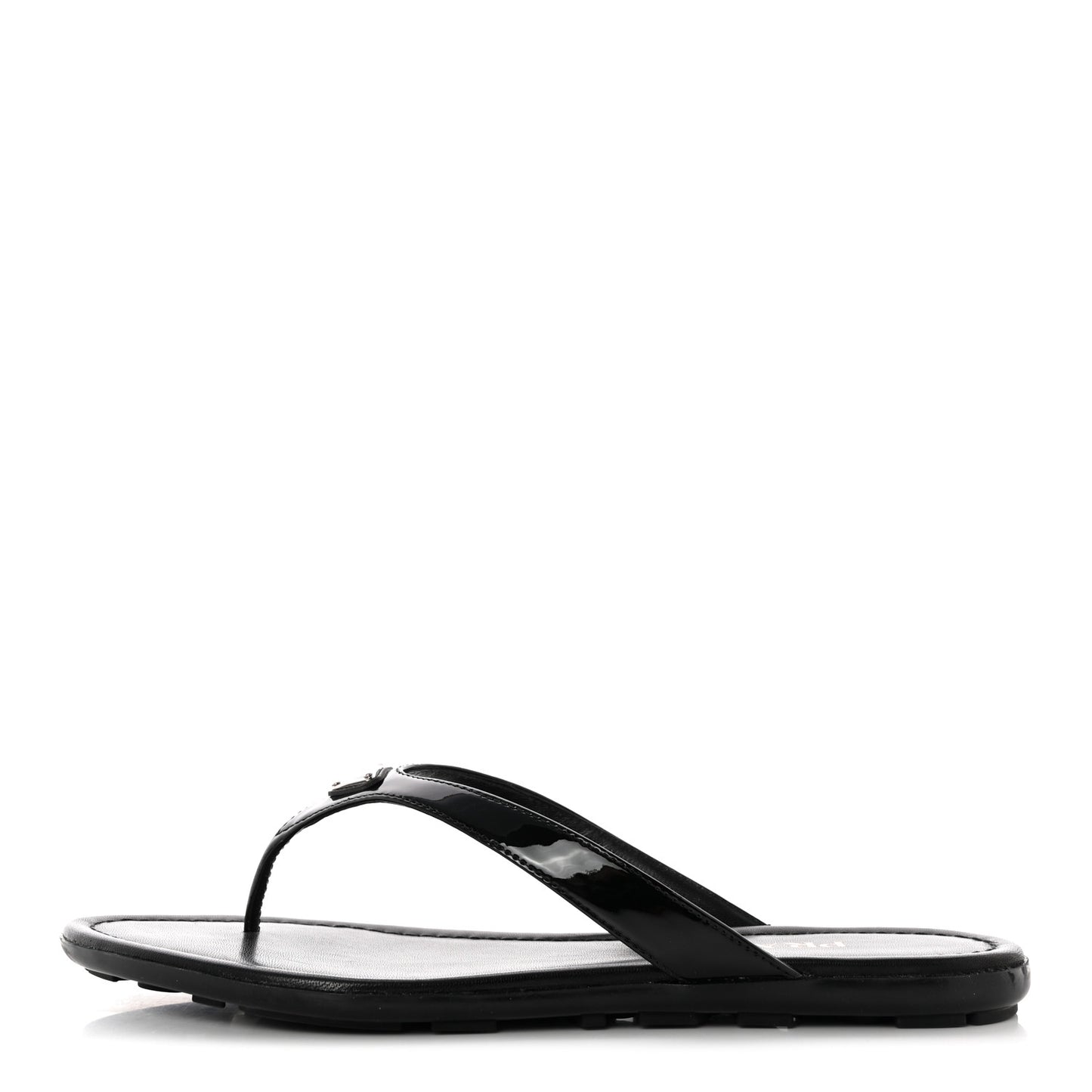 Patent Calfskin Logo Thong Sandals 39 Black