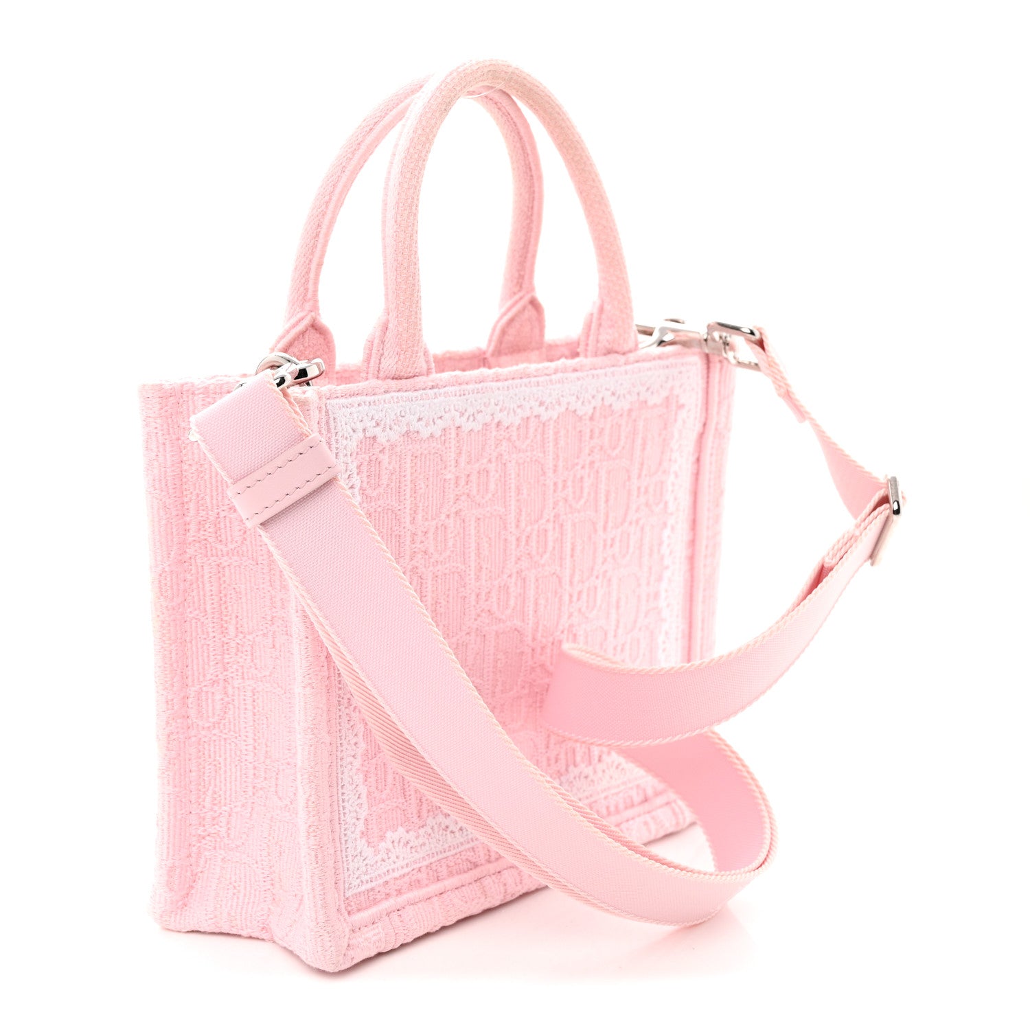 Christian Dior Cotton Toile De Jouy Oblique Embroidered Dior Medaillon Mini Book Tote With Strap Soupir Pink White 3 of 10