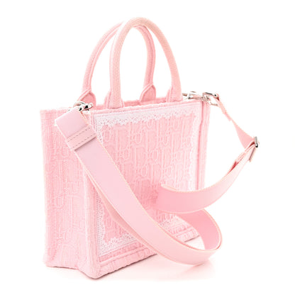 Christian Dior Cotton Toile De Jouy Oblique Embroidered Dior Medaillon Mini Book Tote With Strap Soupir Pink White 3 of 10