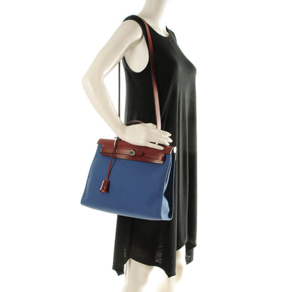 Hermes Military Toile Vache Hunter Herbag Zip PM 31 Bleu Agate Rouge H 2 of 12