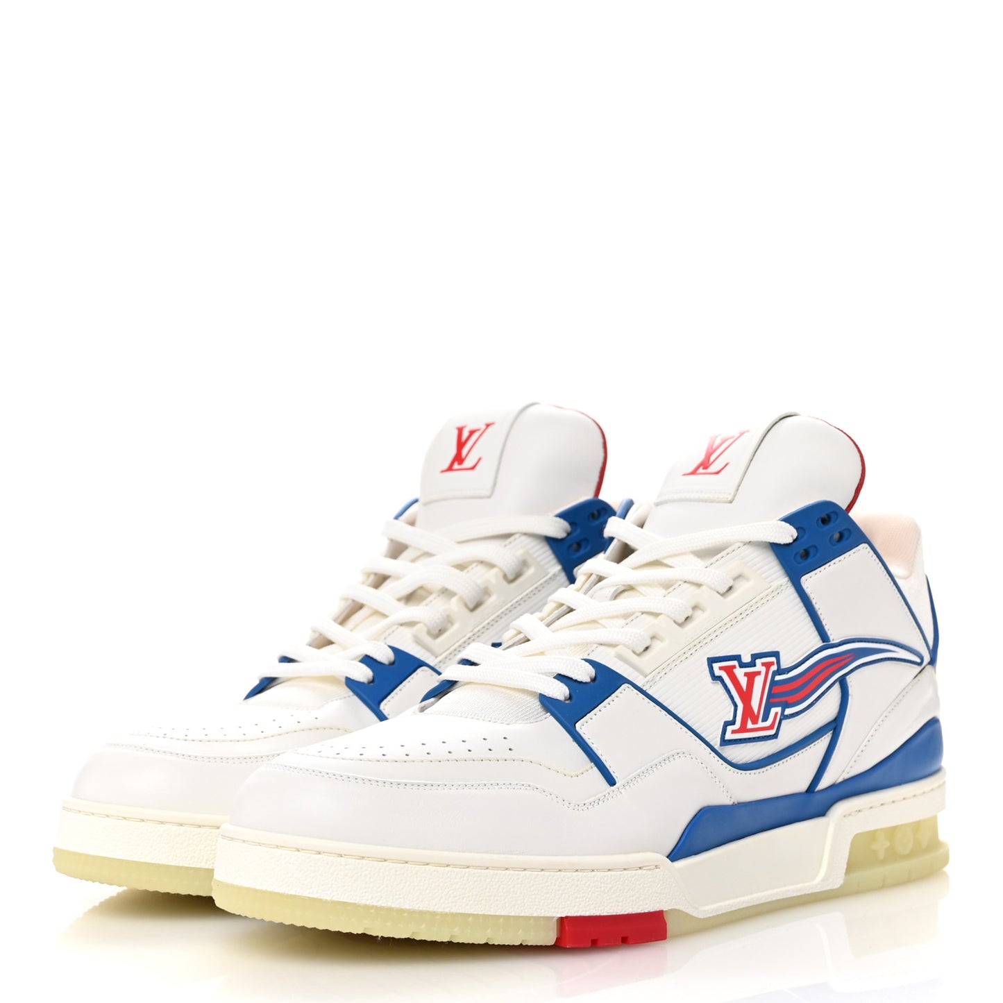 Calfskin Mens LV Trainer Sneakers 11 White Blue Red