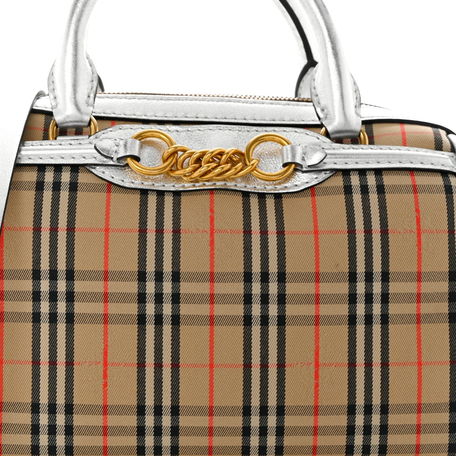 Burberry Smooth Calfskin 1983 Knight Check Link Bowling Bag Silver 8 of 10