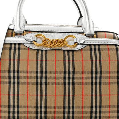 Burberry Smooth Calfskin 1983 Knight Check Link Bowling Bag Silver 8 of 10