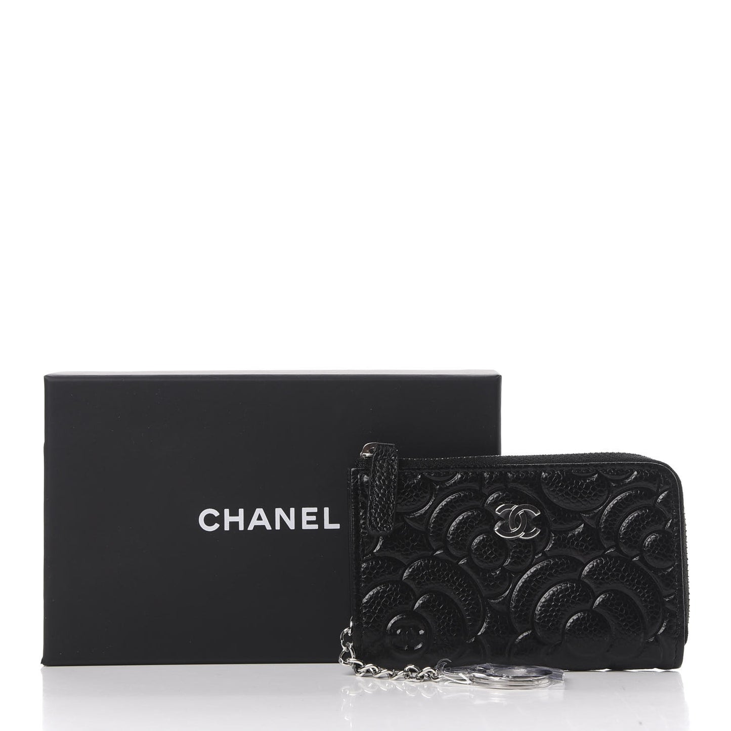 Caviar Camellia Embossed Key Holder Case Black