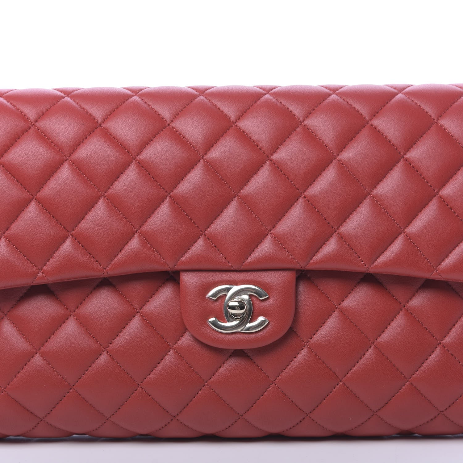 Chanel Lambskin Quilted Flap Clutch Red 10 of 10