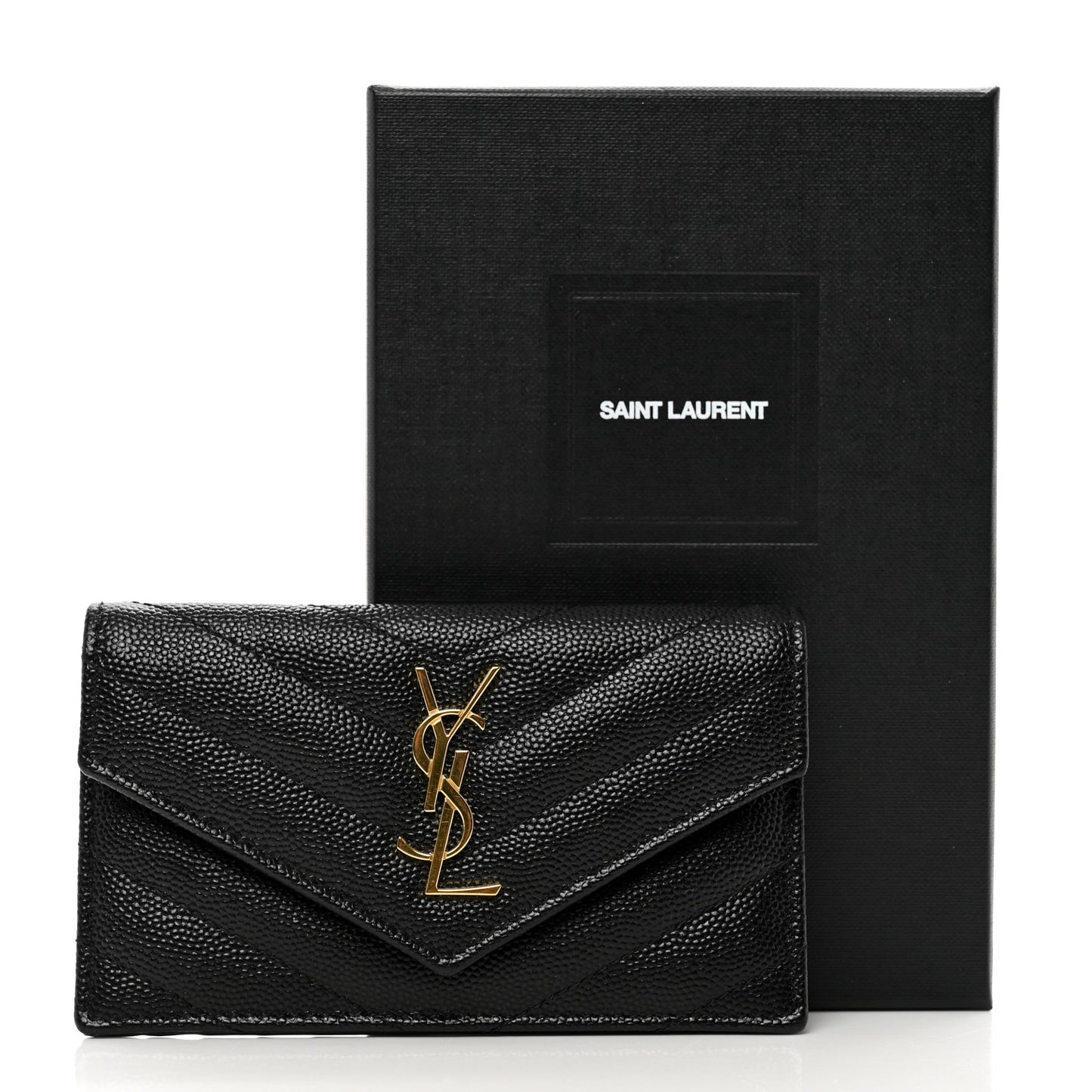 Grain De Poudre Matelasse Chevron Monogram Compact Wallet Black