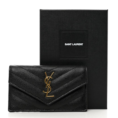 Saint Laurent Grain De Poudre Matelasse Chevron Monogram Compact Wallet Black 7 of 7