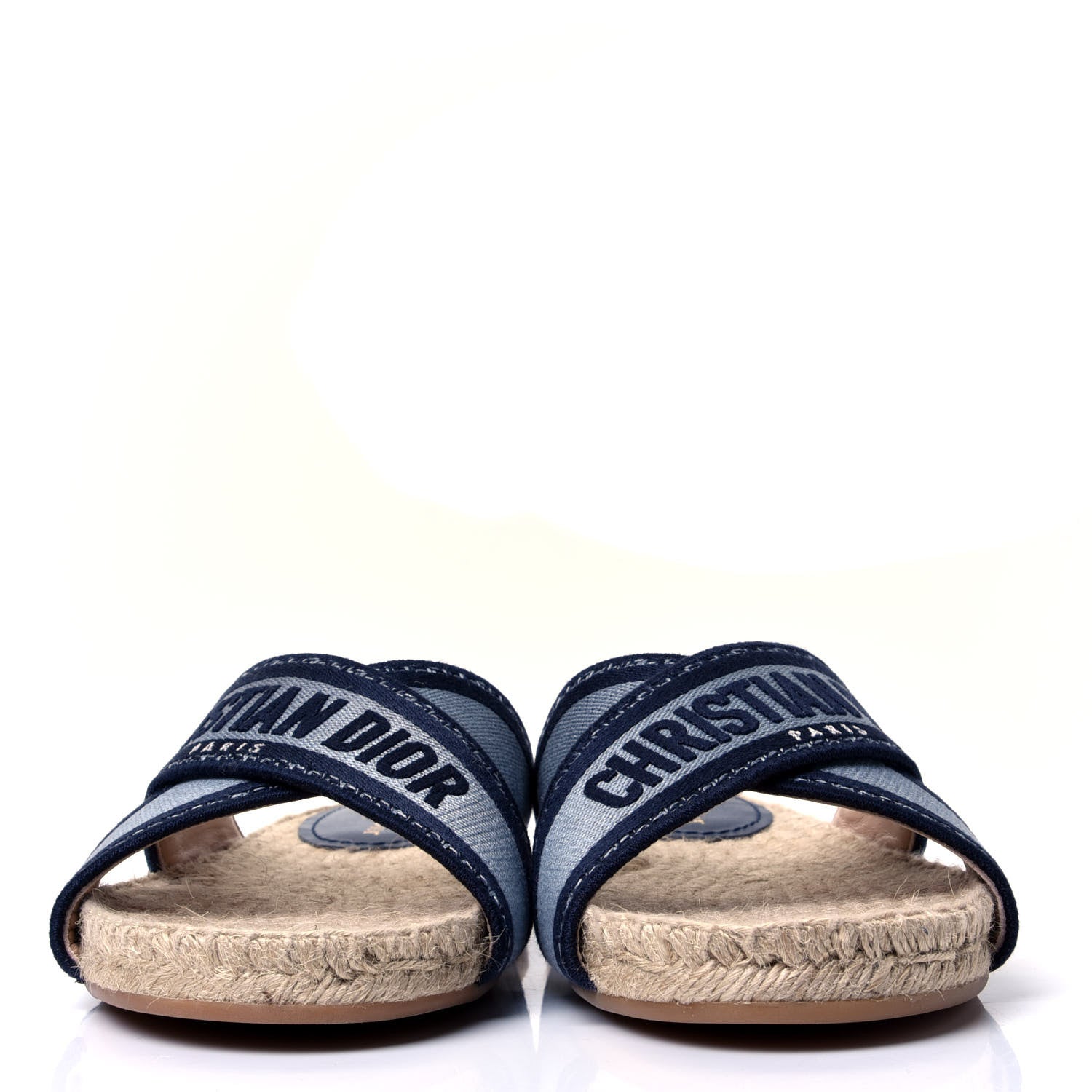 Christian Dior Canvas Embroidered Granville Espadrille Crisscross Flat Slide Sandals 38 Denim 2 of 10