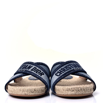 Christian Dior Canvas Embroidered Granville Espadrille Crisscross Flat Slide Sandals 38 Denim 2 of 10
