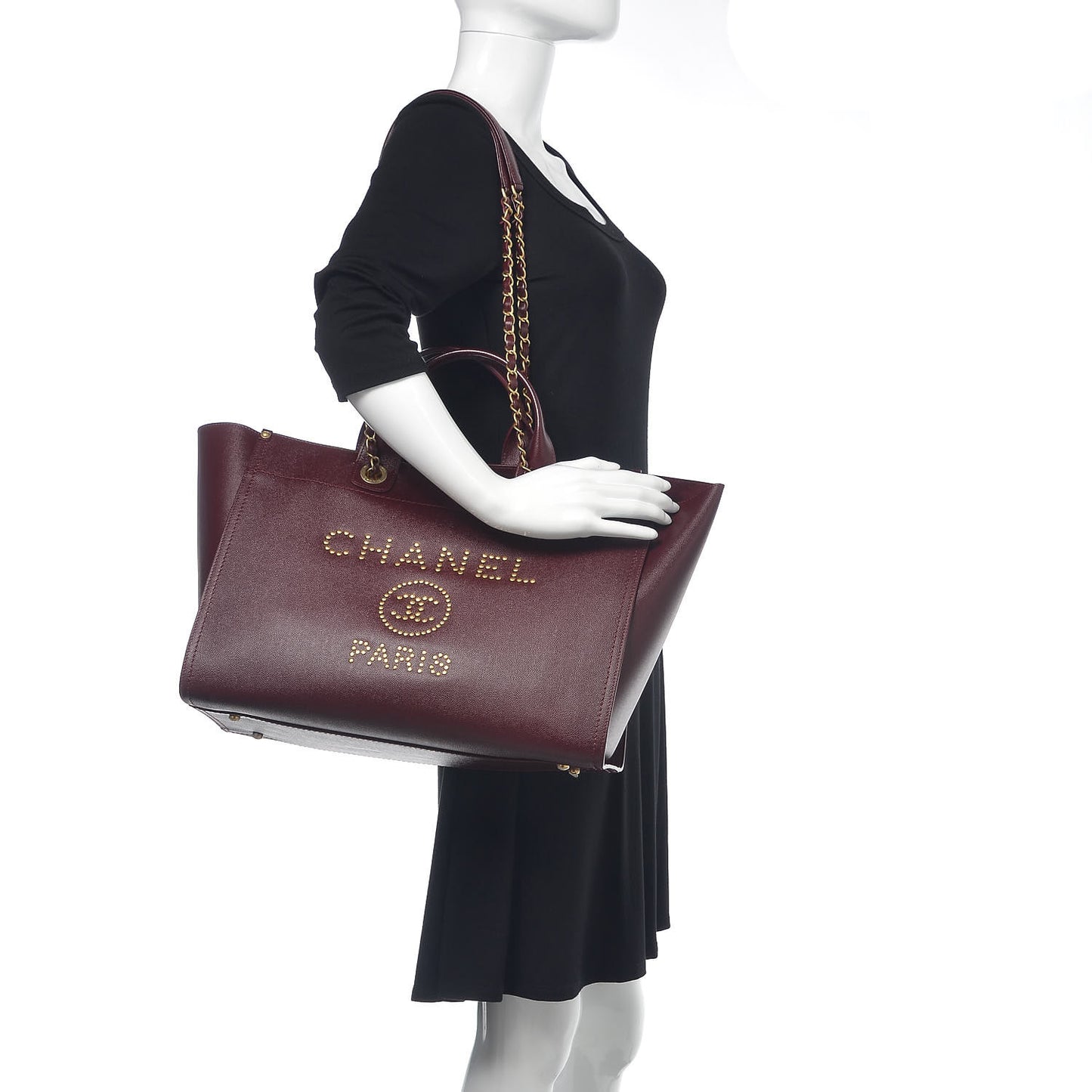 Caviar Medium Studded Deauville Tote Burgundy