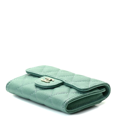 Chanel Caviar Quilted Flap Card Holder Wallet Green 5 of 8
