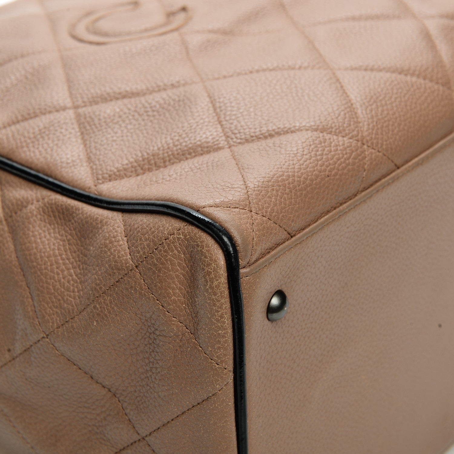 Chanel Caviar Patent Quilted Large Bowler Bag Beige Black 9 of 12