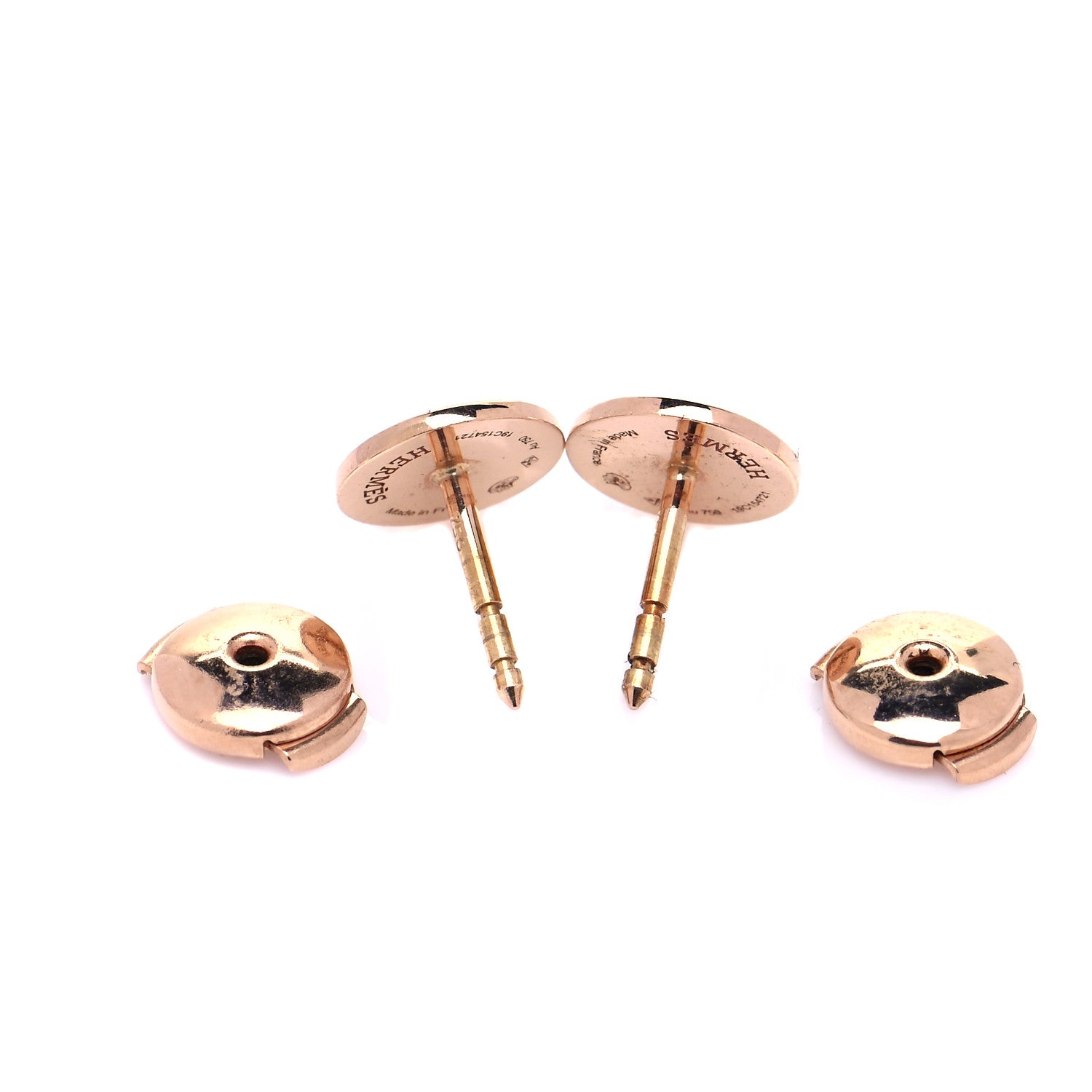 Hermes 18K Rose Gold TPM Ex-Libris Stud Earrings 4 of 6
