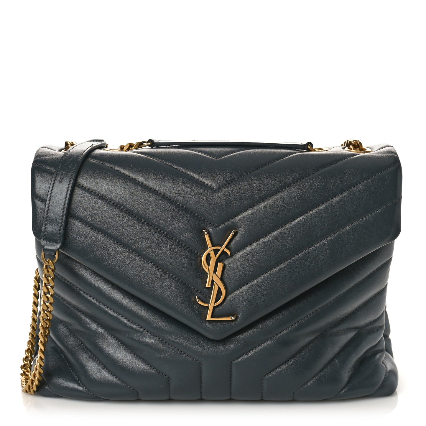 Calfskin Y Quilted Monogram Medium Loulou Chain Satchel Dark Smog