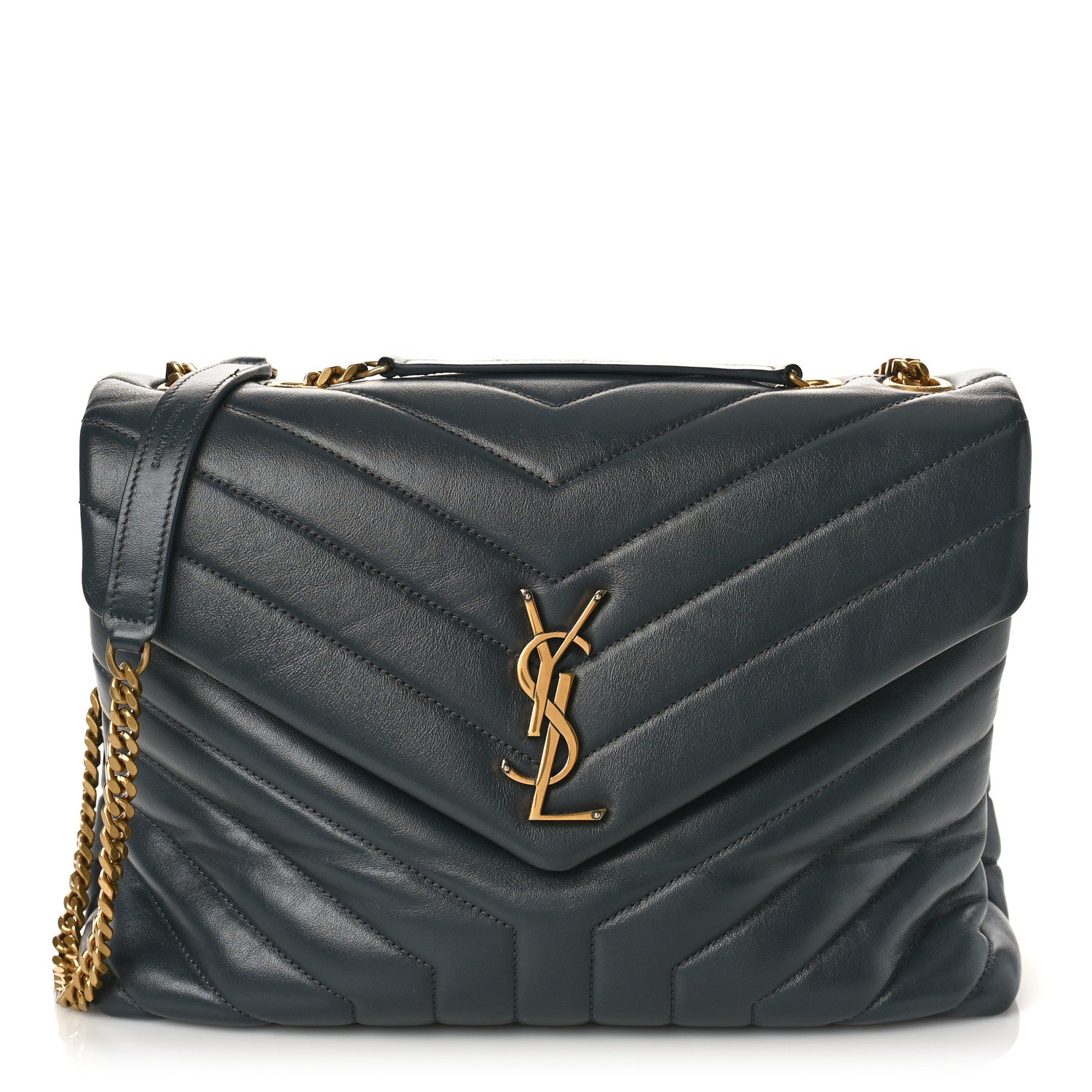 Saint Laurent Calfskin Y Quilted Monogram Medium Loulou Chain Satchel Dark Smog 1 of 10
