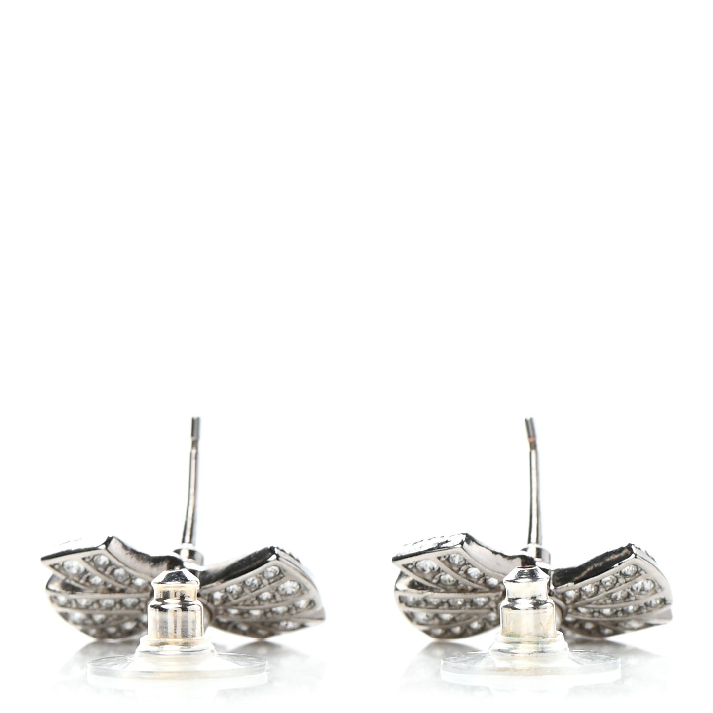 Crystal CC Bow Drop Earrings Silver