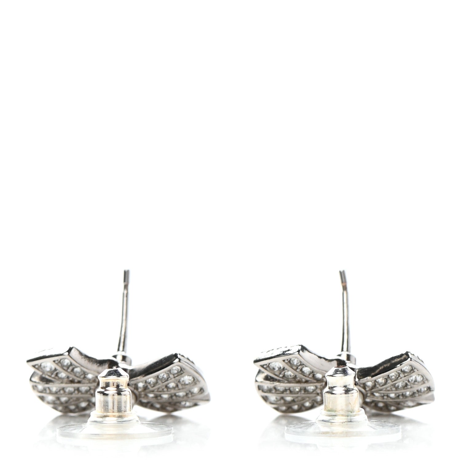Chanel Crystal CC Bow Drop Earrings Silver 3 of 5